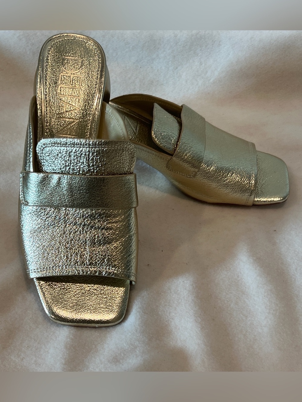 Gold Metallic Leather Slide Mules with Low Block Heel - Picture 12 of 12